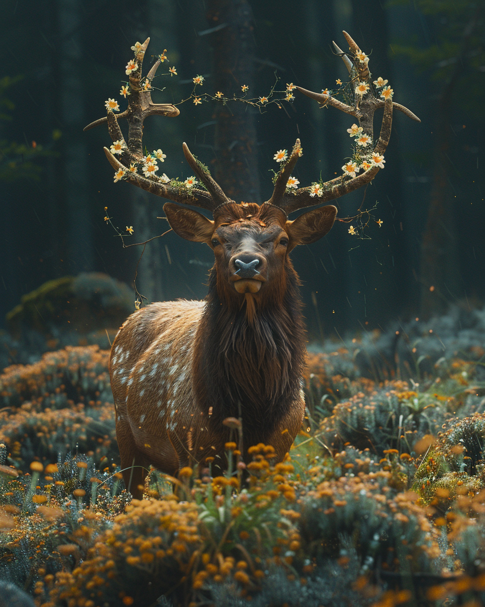 Elk with Flowers